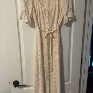 Chic Cream Polka Dot Long Sleeve Dress